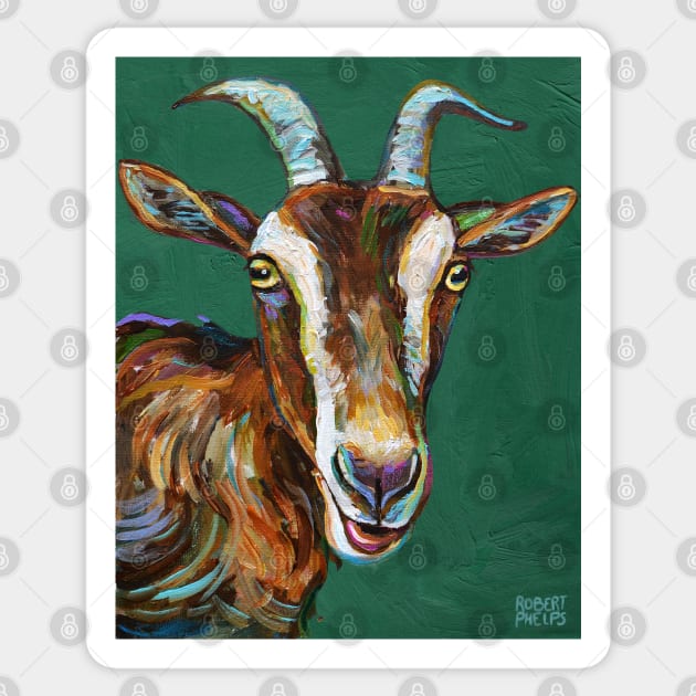 Toggenburg Goat on Green Sticker by RobertPhelpsArt